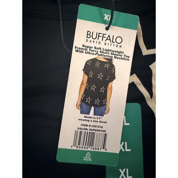 NWT Buffalo David Bitton Star Print Crewneck T-Shirt Womens XL Black - Picture 4 of 4